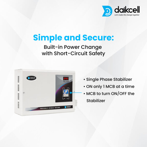 daikcell 5 KVA 90V-300V Heavy Duty Mainline Voltage Stabilizer for Home - 4000W - 20 Amps Load - 5 Year Warranty - DSR015 - White - Single Phase