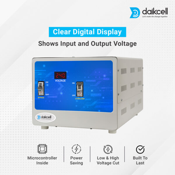 daikcell 7.5 KVA COPPER 50V-300V Mainline Heavy Duty Voltage Stabilizer for Single Phase Home 6000W - 30 Amps Load - DSR045