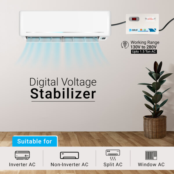 4 KVA 130V-300V Digital Voltage Stabilizer for All Inverter and Non-Inverter AC along with Digital Display & Intelligent Time Delay System - Upto 1.5, Ton AC  - 3200W