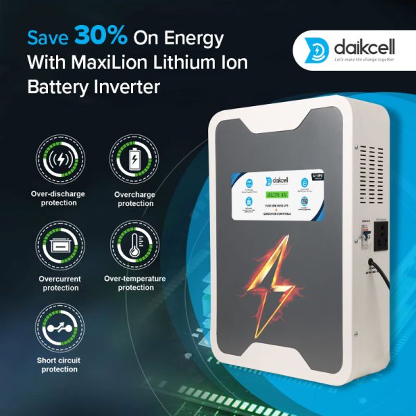 daikcell 2 in 1 Combo inbuilt Lithium-ion Inverter Battery for Home  | Pure Sinewave 1100 VA/12V | 1280 Wh with 13.6 Year Life | Wall-Mountable with 5 Year Replacement Warranty - Li1280 - 1KVA